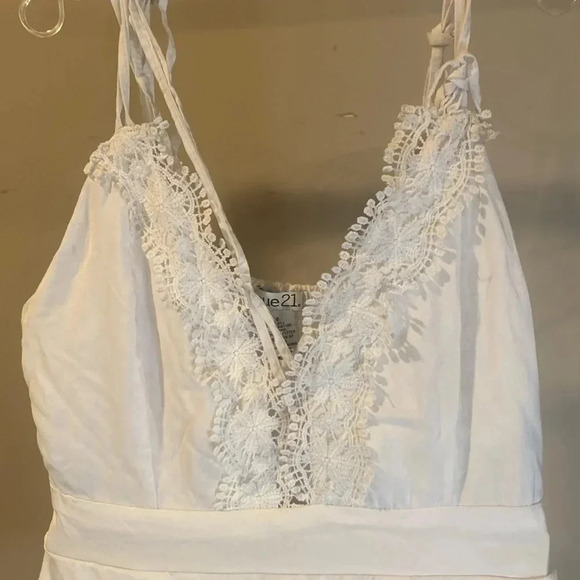 Rue21 Pants - Rue21 white lace romper size small.Tie straps with gold accents & lace details.